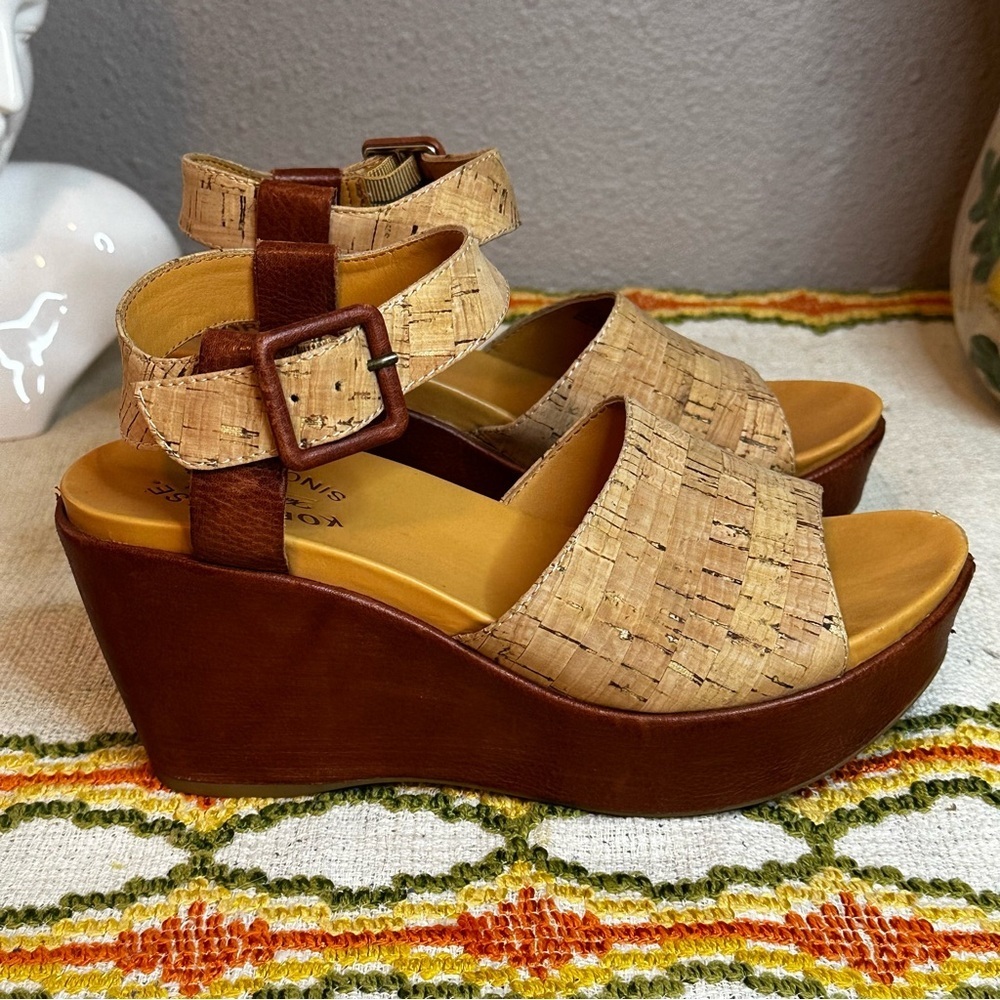 Kork-Ease Womens Keirn ankle strap cork/leather platform wedges sz 7​